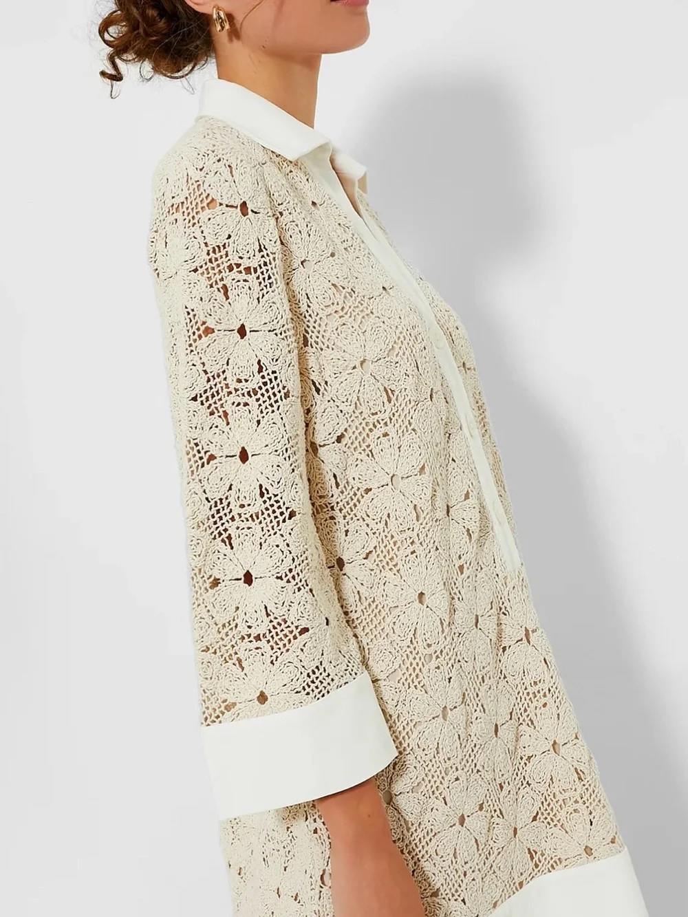 Tuckernuck Cream Crochet Shirt-Tunic Coverup - Picture 3 of 11